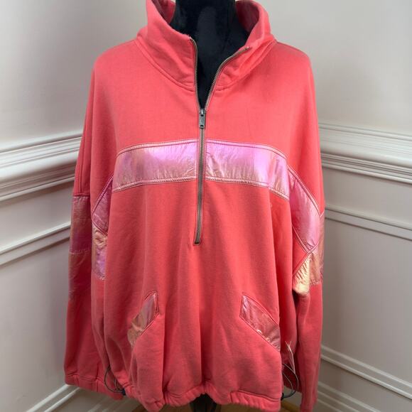 NWT Free‎ People Oversized Away We Go Half Zip Pullover in Pink Hibiscus XL - Picture 4 of 7